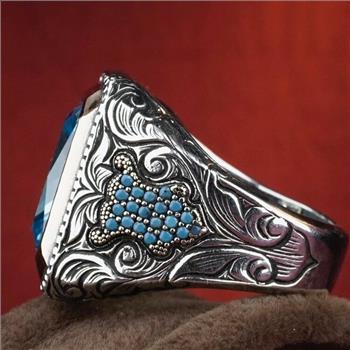 Designer Inspired 18k White Gold Overlay 6.00ctw Blue Topaz Ring Size 7