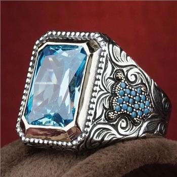 Designer Inspired 18k White Gold Overlay 6.00ctw Blue Topaz Ring Size 7