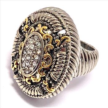 Designer Inspired 18k White & Yellow Gold Overlay 0.50ctw Diamonique Diamond Ring