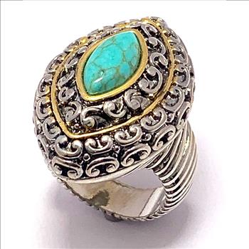 Designer Inspired 18k White & Yellow Gold Overlay Turquoise Ring