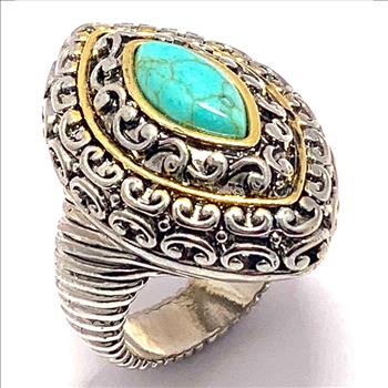 Designer Inspired 18k White & Yellow Gold Overlay Turquoise Ring