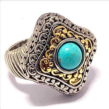 Designer Inspired 18k White & Yellow Gold Overlay Turquoise Ring
