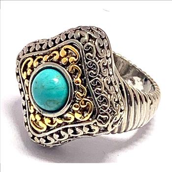 Designer Inspired 18k White & Yellow Gold Overlay Turquoise Ring