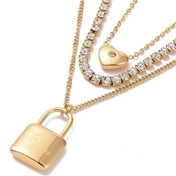 Designer Inspired 19.8 gram & 10.00ctw CZ 18k Gold Overlay Triple Necklace