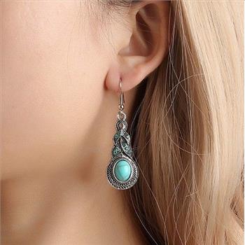 Designer Inspired 21.00ctw Turquoise & Blue Topaz 18k White Gold Overlay Necklace & Earrings Set