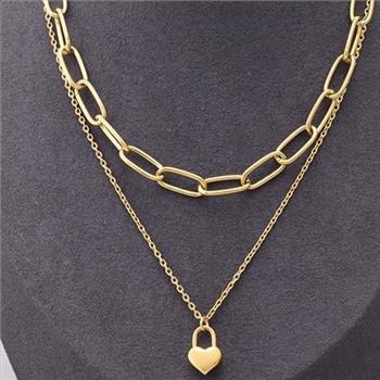 Designer Inspired 21.7 gram 18k Gold Overlay Double Heart Necklace