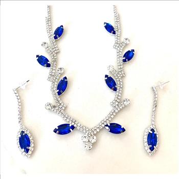 Designer Inspired 34.50ctw Sapphire & CZ 18k Gold Overlay Necklace & Earrings