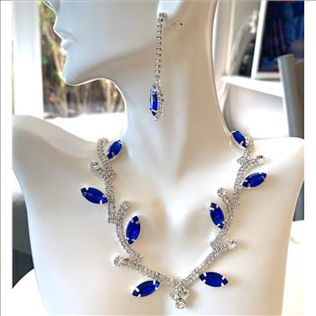 Designer Inspired 34.50ctw Sapphire & CZ 18k Gold Overlay Necklace & Earrings