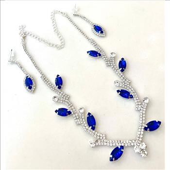 Designer Inspired 34.50ctw Sapphire & CZ 18k Gold Overlay Necklace & Earrings