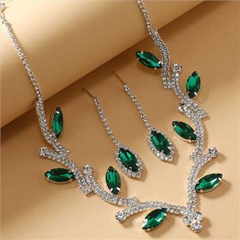 Designer Inspired 35.50ctw Emerald & CZ 18k Gold Overlay Necklace & Earrings Set