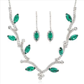 Designer Inspired 35.50ctw Emerald & CZ 18k Gold Overlay Necklace & Earrings Set