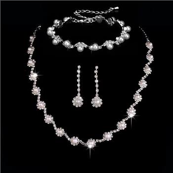 Designer Inspired 36 White Pearls & 12.00ctw CZ 18k Gold Overlay Necklace, Bracelet & Earrings Set