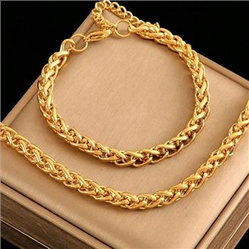 Designer Inspired 36.2 gram 18k Gold Overlay Necklace & Bracelet Set