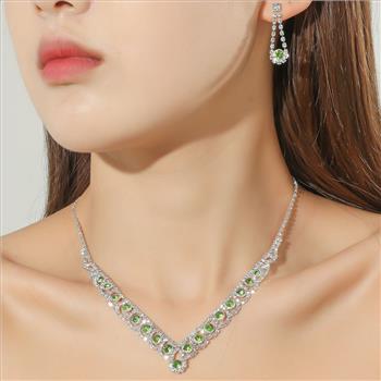 Designer Inspired 36.50ctw Peridot & CZ 18k Gold Overlay Necklace & Earrings Set