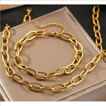 Designer Inspired 38.5 gram 18k Gold Overlay Necklace & Bracelet Set