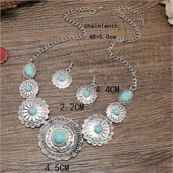Designer Inspired 55.00ctw Turquoise & 18k Gold Overlay Large Necklace & Earrings Set