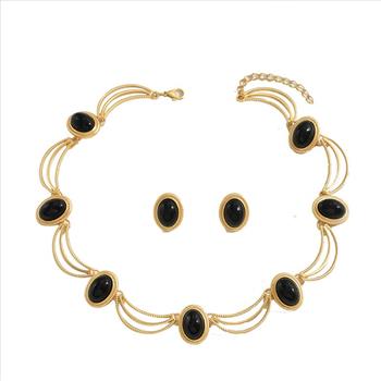 Designer Inspired 85.00ctw Onyx & 18k Gold Overlay Necklace & Earrings Set