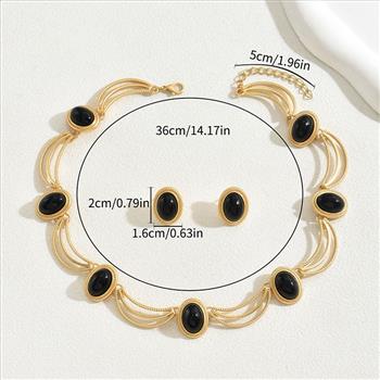 Designer Inspired 85.00ctw Onyx & 18k Gold Overlay Necklace & Earrings Set