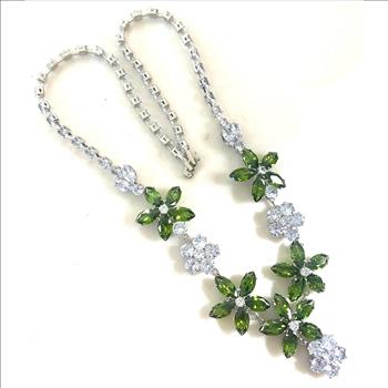 Designer Inspired 85.00ctw Peridot & CZ 18k White Gold Overlay Fancy Necklace 18” Long
