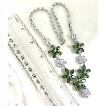 Designer Inspired 85.00ctw Peridot & CZ 18k White Gold Ovr Necklace 18” Long