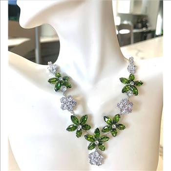 Designer Inspired 85.00ctw Peridot & CZ 18k White Gold Ovr Necklace 18” Long