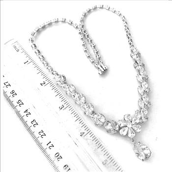 Designer Inspired 88.00ctw CZ 18k White Gold Ovr Statement Necklace