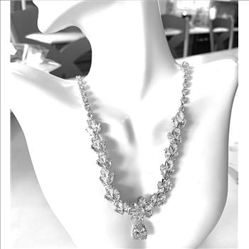 Designer Inspired 88.00ctw CZ 18k White Gold Ovr Statement Necklace