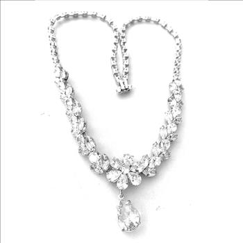 Designer Inspired 88.00ctw CZ 18k White Gold Ovr Statement Necklace