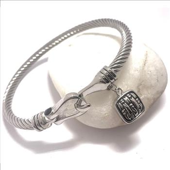 Designer Inspired Ladies 0.30ctw Black Spinel Cable Bangle Bracelet