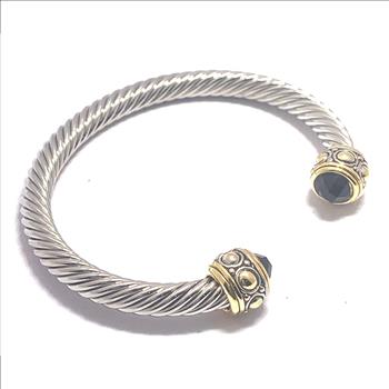 Designer Inspired Ladies 8.00ctw Black Spinel Cable Bangle Bracelet