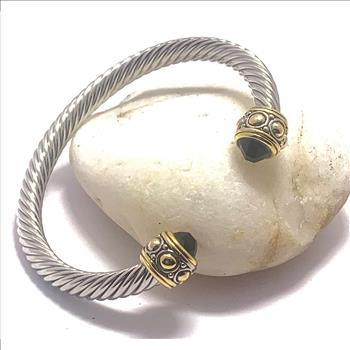 Designer Inspired Ladies 8.00ctw Black Spinel Cable Bangle Bracelet