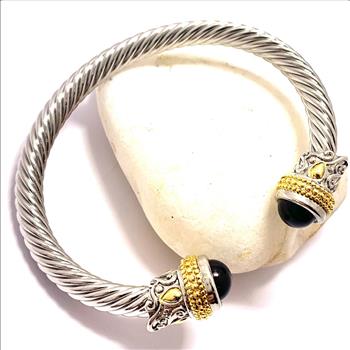 Designer Inspired Ladies 8.00ctw Black Spinel Cable Bangle Bracelet