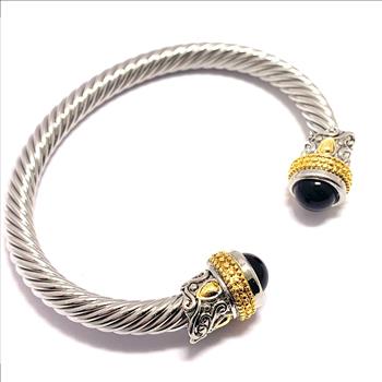 Designer Inspired Ladies 8.00ctw Black Spinel Cable Bangle Bracelet