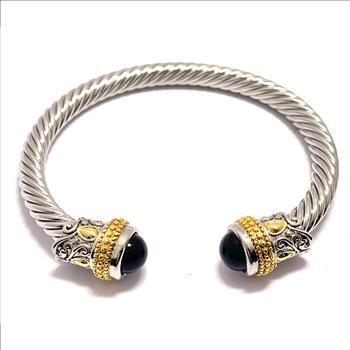 Designer Inspired Ladies 8.00ctw Black Spinel Cable Bangle Bracelet