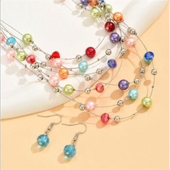 Designer Inspired  Multicolor Pearls & Stones 18k Gold Overlay  Necklace & Earring Set