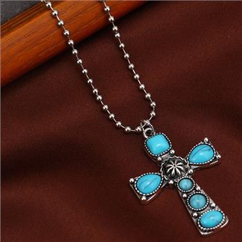Designer Inspired  Turquoise & 18k Gold Overlay Cross Necklace