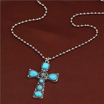Designer Inspired  Turquoise & 18k Gold Overlay Cross Necklace