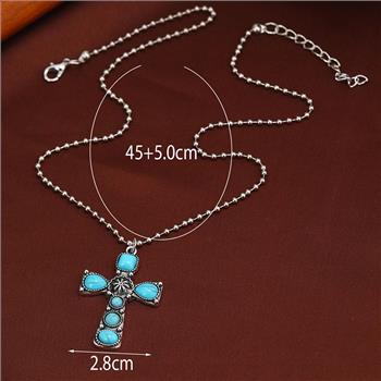 Designer Inspired  Turquoise & 18k Gold Overlay Cross Necklace