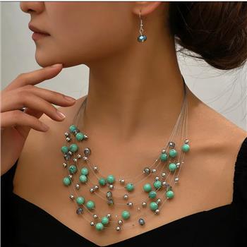 Designer Inspired  Turquoise & 18k Gold Overlay  Necklace