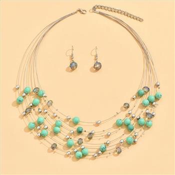 Designer Inspired  Turquoise & 18k Gold Overlay  Necklace