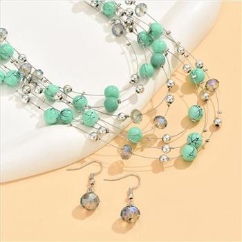 Designer Inspired  Turquoise & 18k Gold Overlay  Necklace