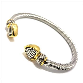 Designer inspired Two Tone 14k Gold Over Twisted Cable Cuff Bangle Bracelet