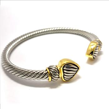 Designer inspired Two Tone 14k Gold Over Twisted Cable Cuff Bangle Bracelet