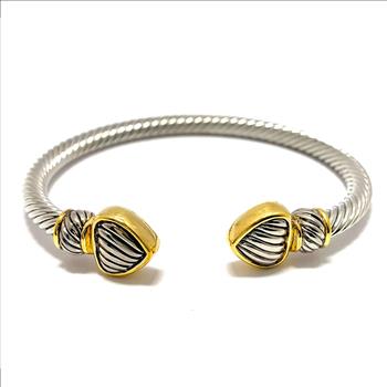 Designer inspired Two Tone 14k Gold Over Twisted Cable Cuff Bangle Bracelet