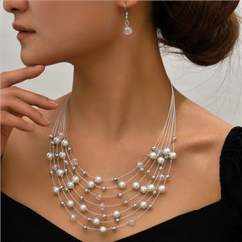 Designer Inspired  White Pearls & 18k Gold Overlay  Necklace