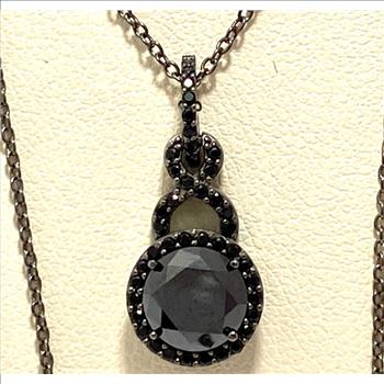 Designer KLEO Solid .925 Sterling Silver, 3.50ctw Black Spinel Necklace