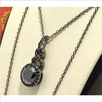Designer KLEO Solid .925 Sterling Silver, 3.50ctw Black Spinel Necklace