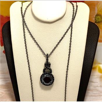 Designer KLEO Solid .925 Sterling Silver, 3.50ctw Black Spinel Necklace