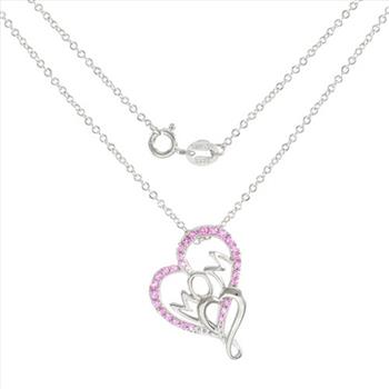 Designer LORENZO .925 Sterling Silver Created Pink Sapphire Heart Shape 