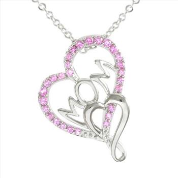 Designer LORENZO .925 Sterling Silver Created Pink Sapphire Heart Shape 